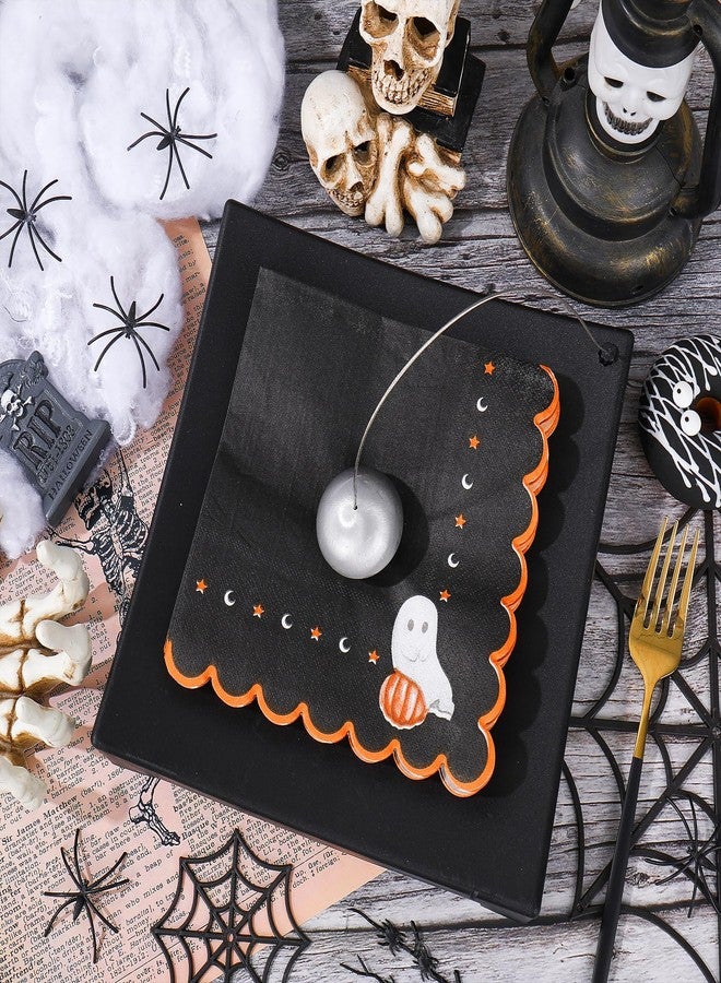 JarThenaAMCS 100Pcs Halloween Scalloped Paper Napkin Black Ghost Luncheon Napkins Dinner Hand Napkins for Home Party Supplies Table Decor - Image 4